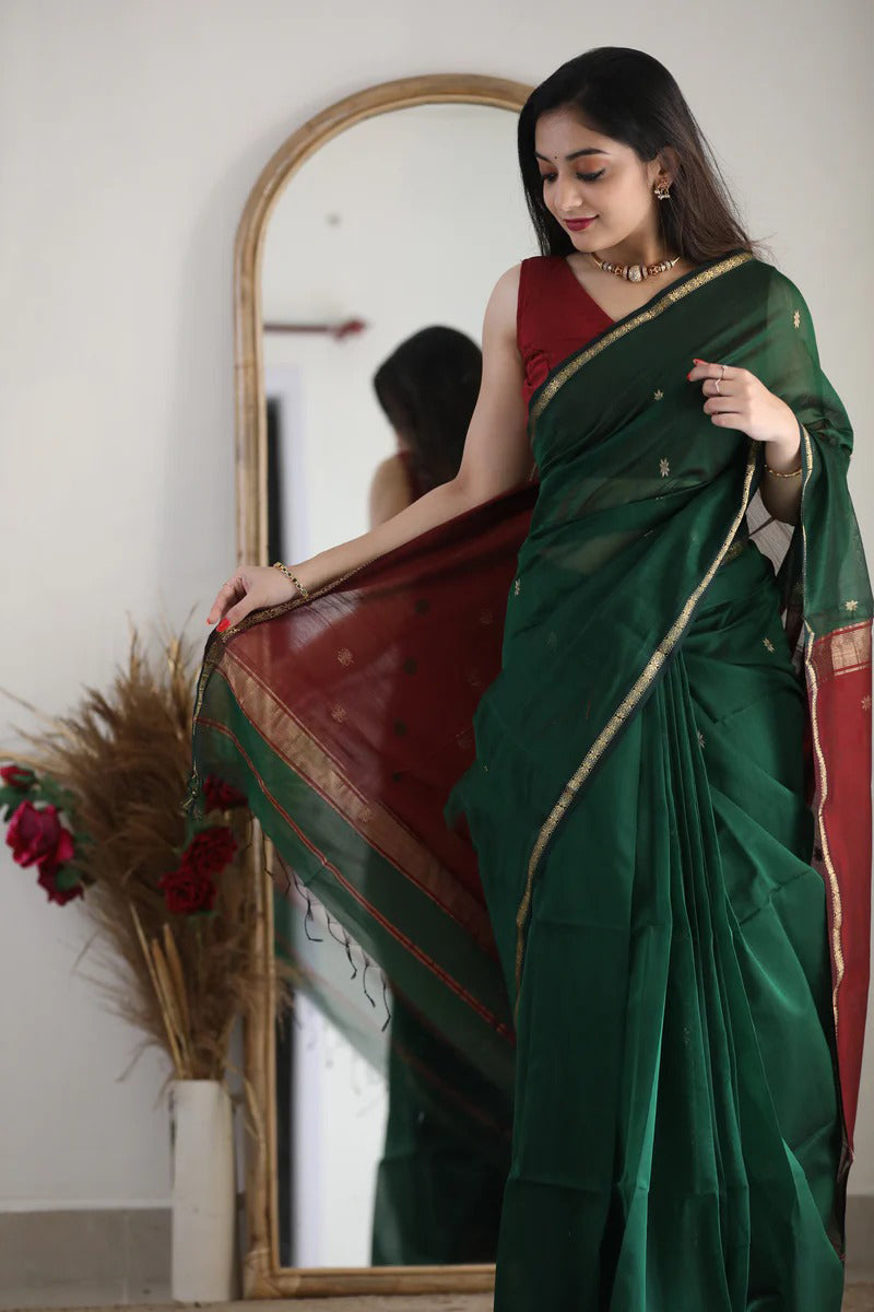 Green Maroon Jacquard Saree