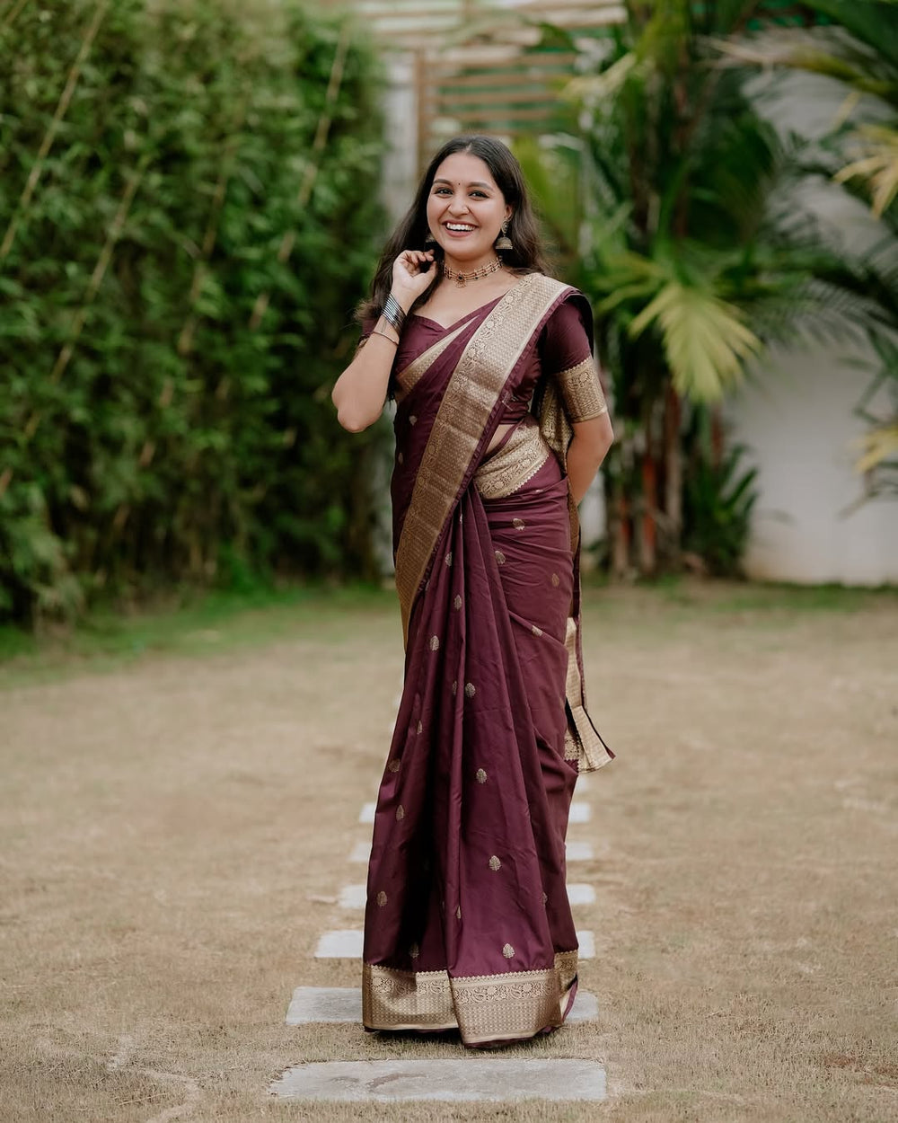 Maroon Jacquard Saree