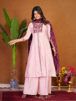 Elegant Pink Roman Silk Anarkali Kurti Set
