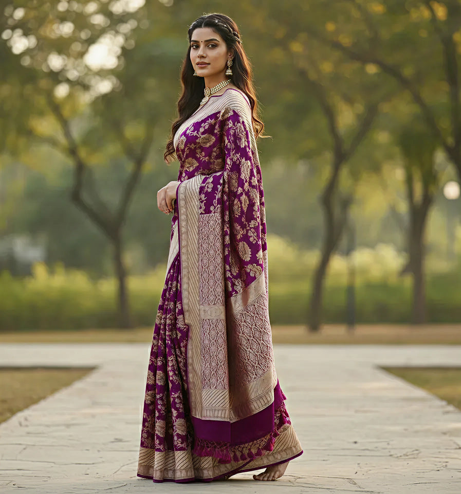 Regal Dark Purple Jacquard Saree