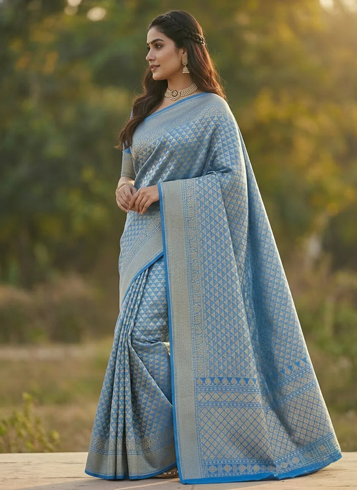 Royal Blue Jacquard Saree – Elegant Woven Design & Festive-Ready Style