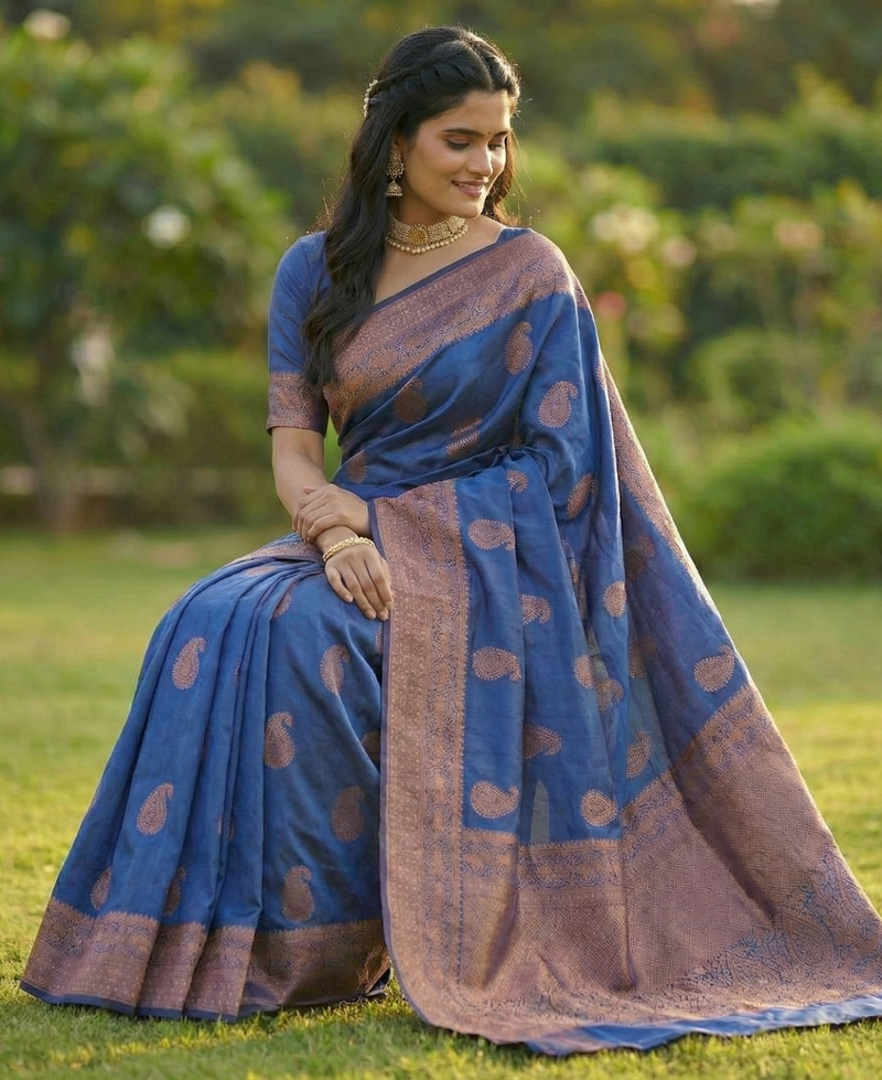 Navy Blue Jacquard Saree