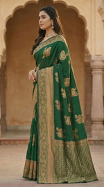 Emerald Green Jacquard Silk Saree with Luxurious Woven Art | Festive & Wedding Elegance