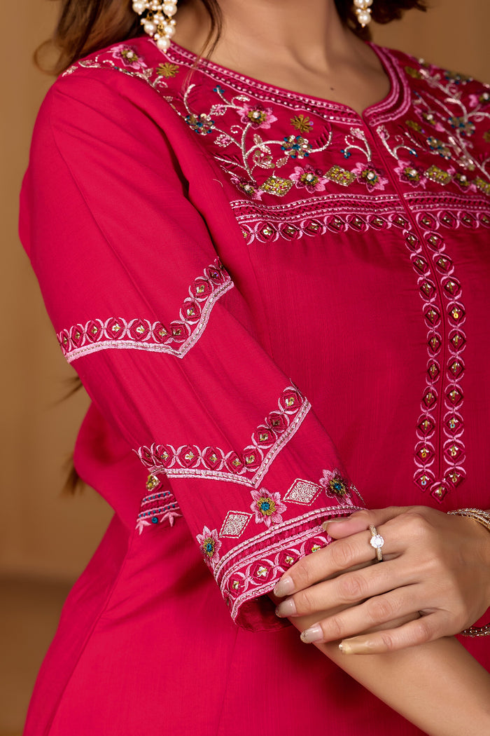 Rani Pink Mango Silk Anarkali Set