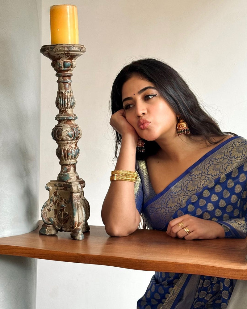 Royal Blue Jacquard Saree