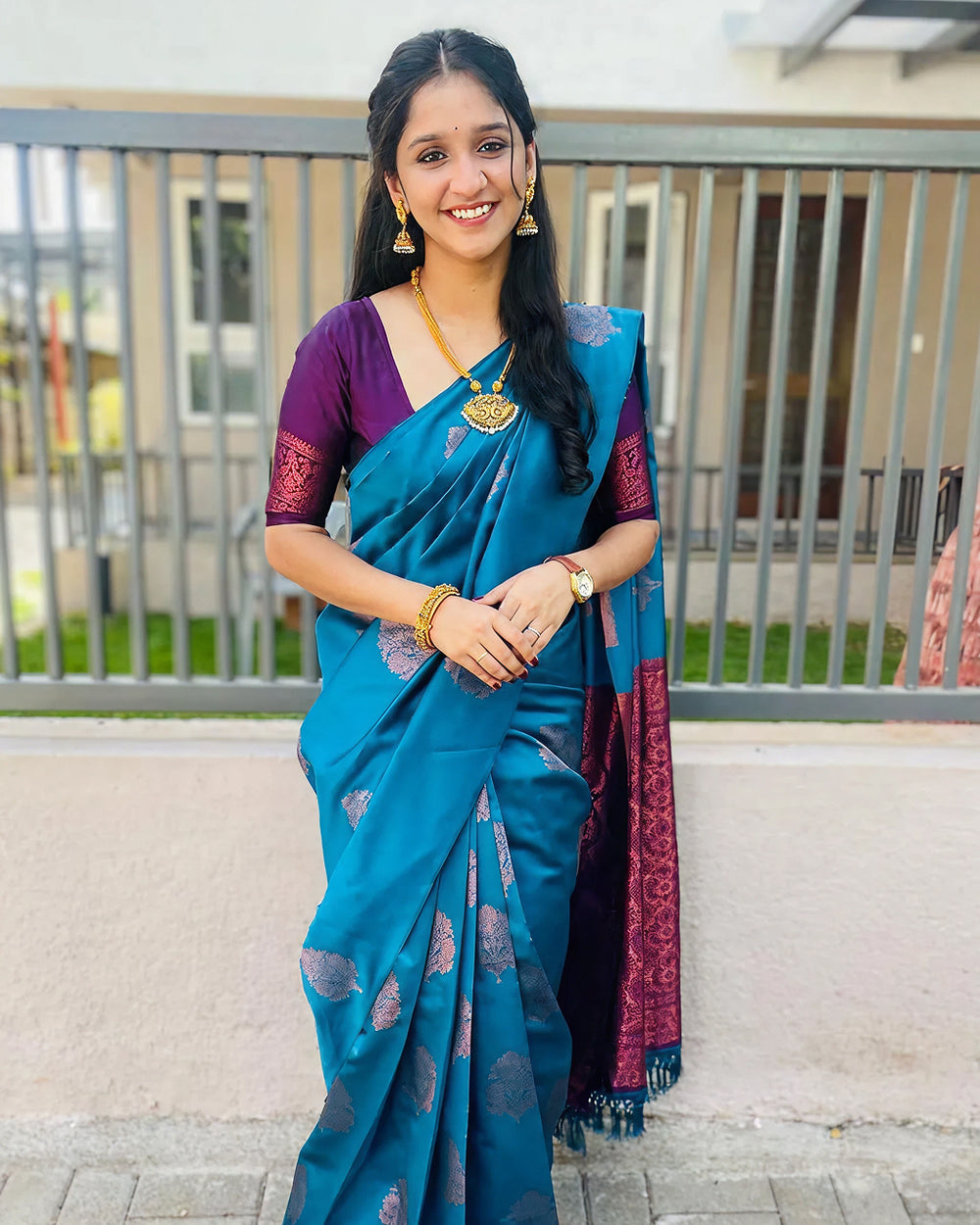 Royal Blue Jacquard Saree
