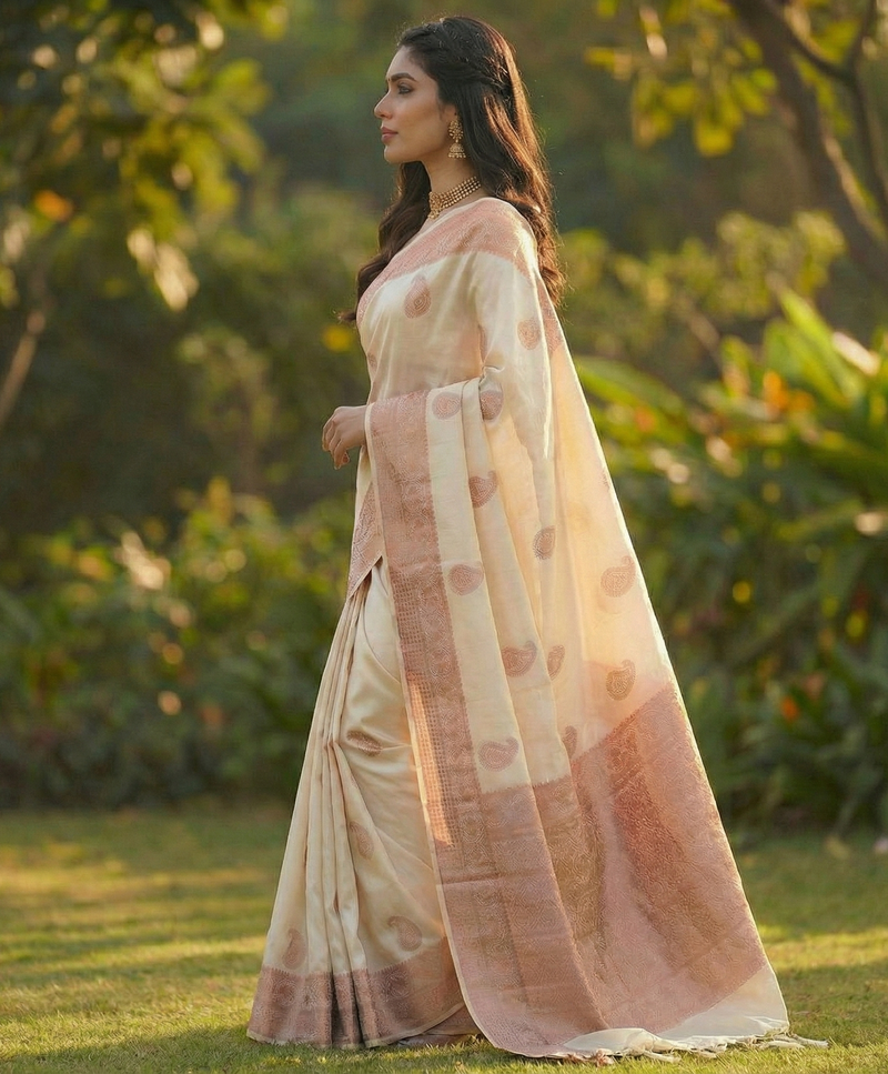 Off White Jacquard Saree