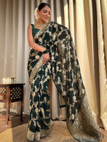 Emerald dark Green Jacquard Saree – Luxurious Woven Elegance for Special Occasions