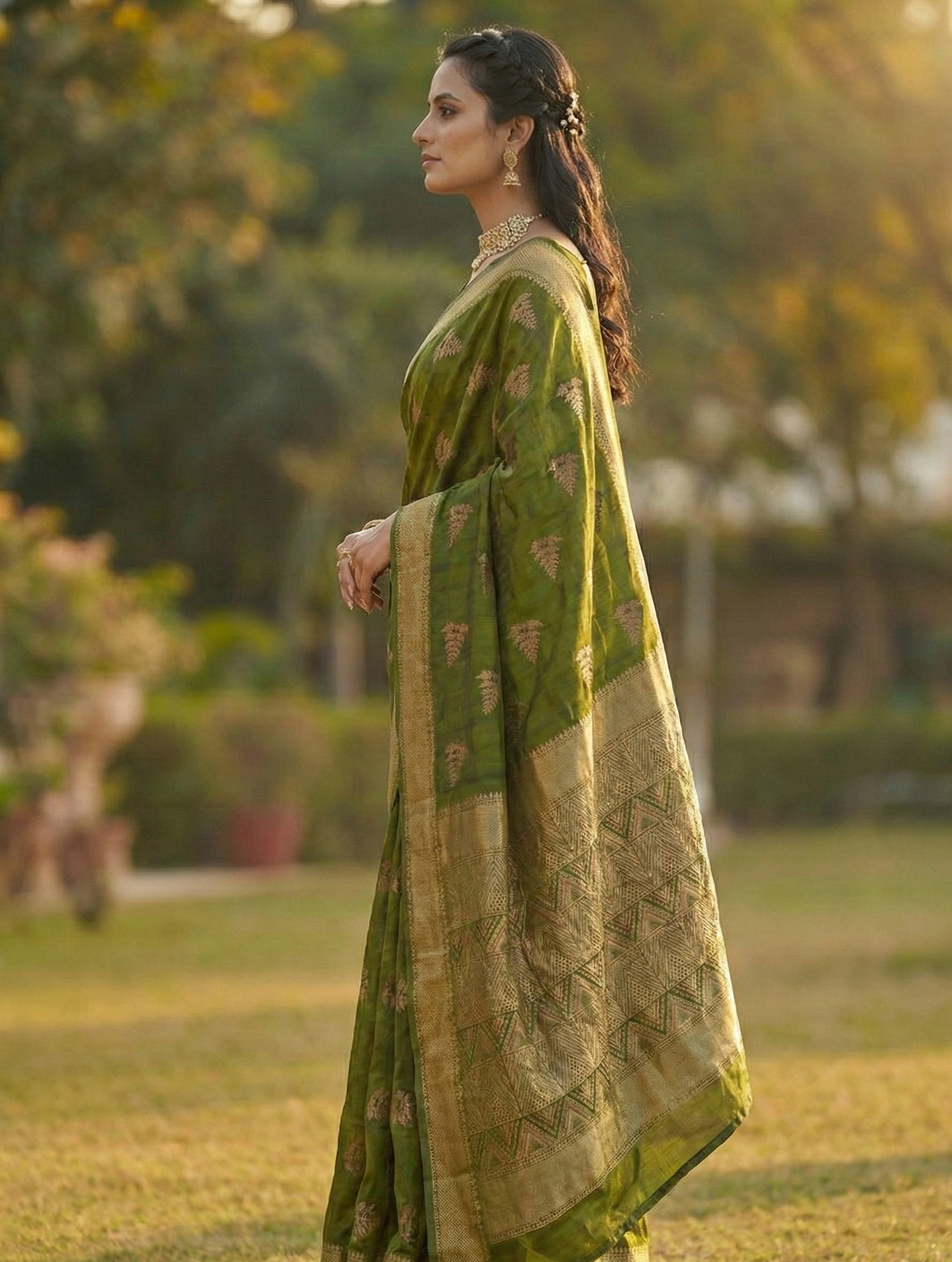 Elegant Mahendi Jacquard Saree