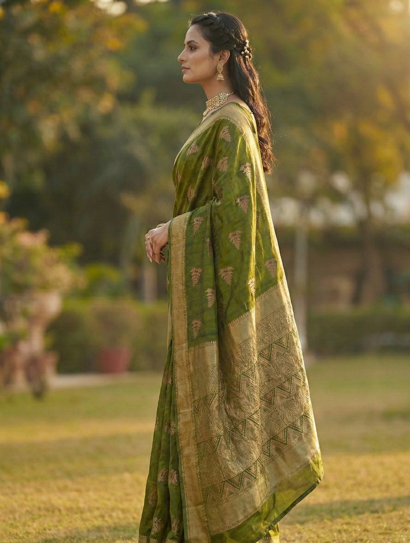 Elegant Mahendi Jacquard Saree