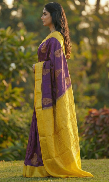 Purple Jacquard Saree – Royal Woven Saree for Weddings & Festive Celebrations