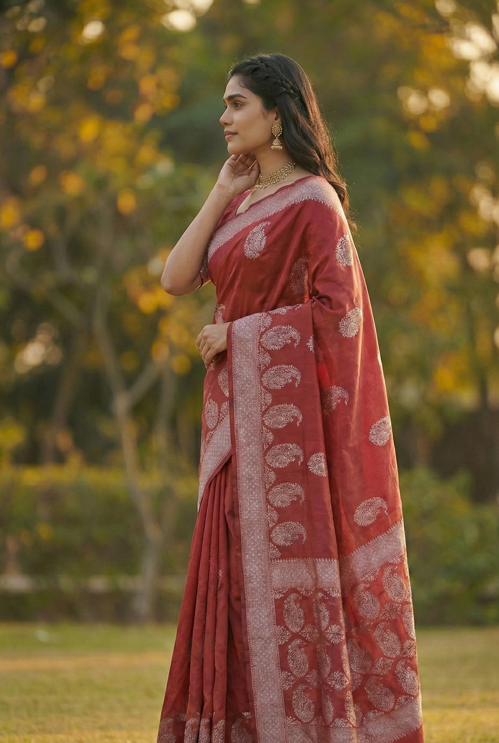 Maroon Jacquard Saree