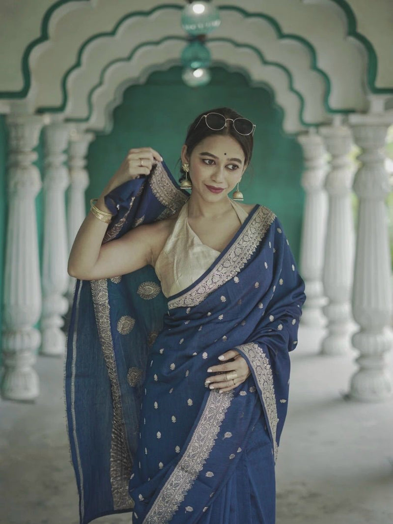 Royal Blue Jacquard Saree