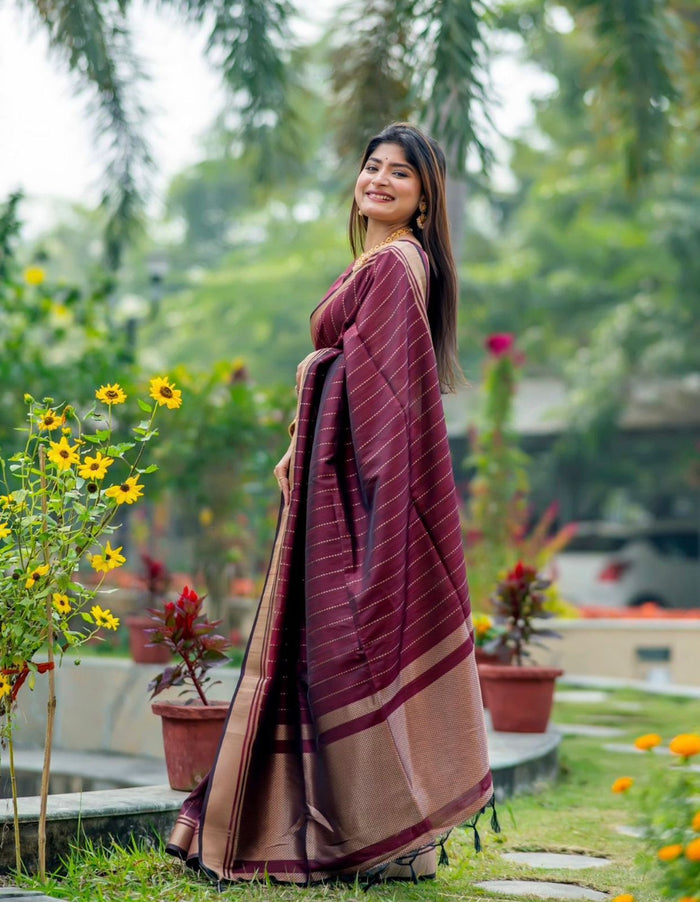 Royal Maroon Jacquard Saree – Elegant Festive & Wedding Wear
