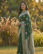Graceful Mahendi Green Jacquard Saree