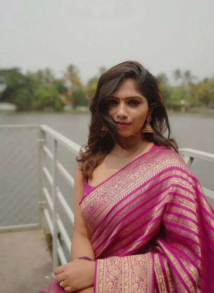 Blush Pink Jacquard Saree – Soft Woven Elegance & Festive-Ready Style