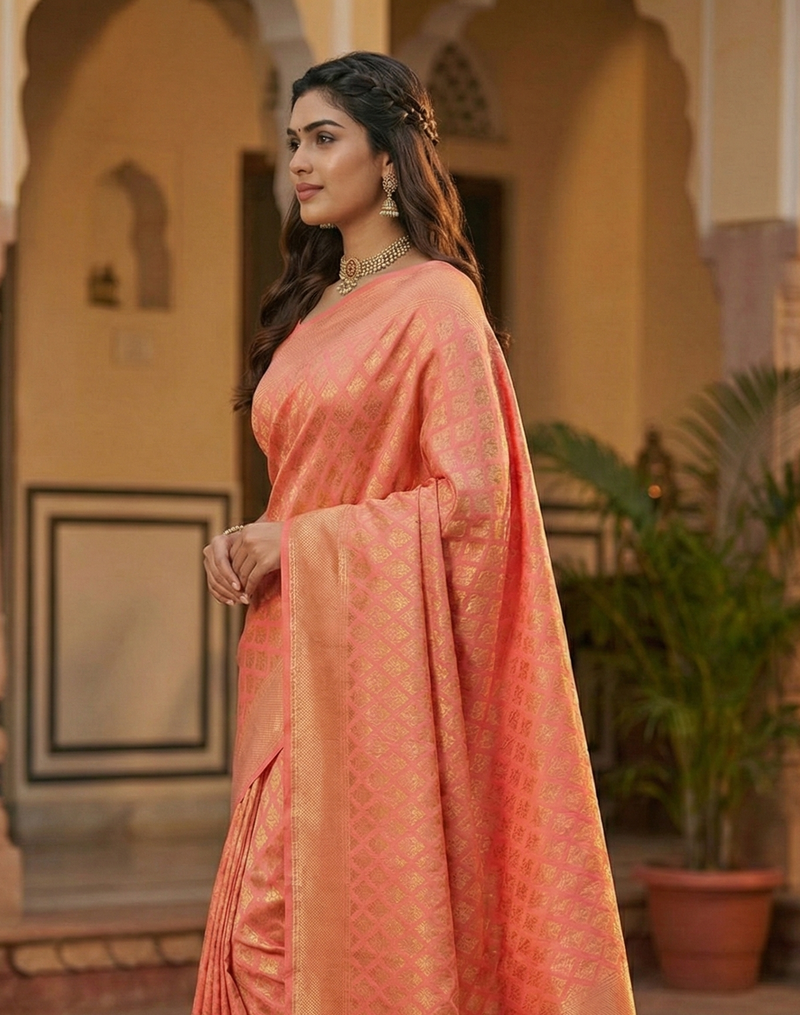 Graceful Pink Jacquard Saree