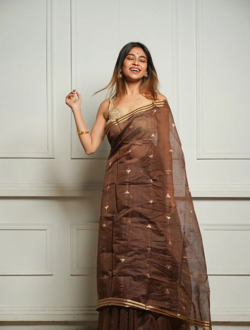 Coffee Brown Jacquard Saree