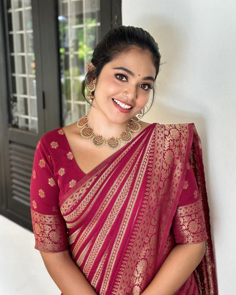 Luxurious Dark Maroon Jacquard Saree