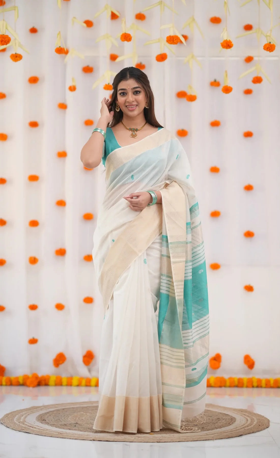 Sky Blue Jacquard Saree