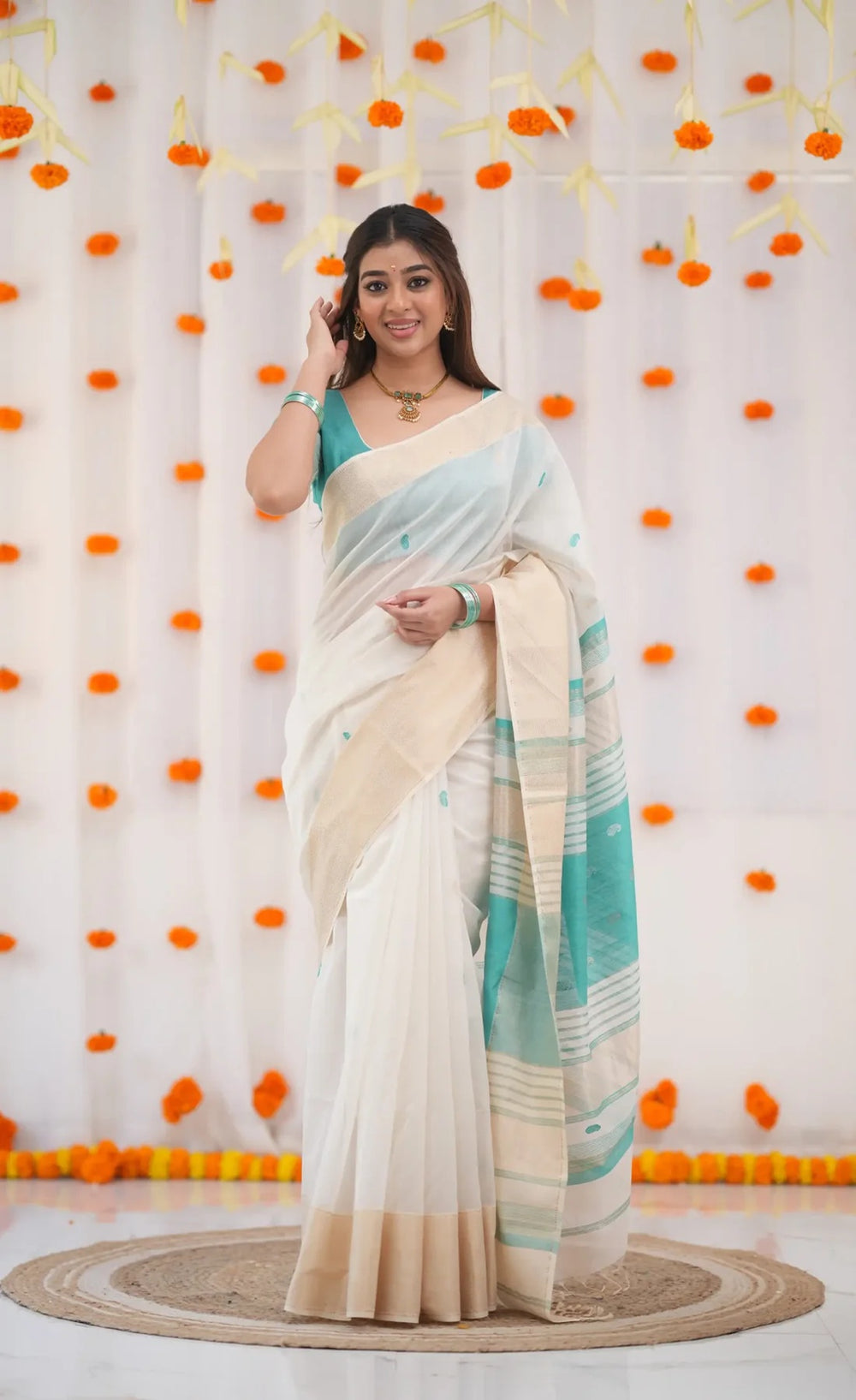 Sky Blue Jacquard Saree