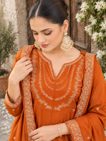 Orange  Embroidered Vichitra Silk Anarkali  Suit Set