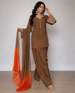 Brown Embroidered Kurta Pant Set