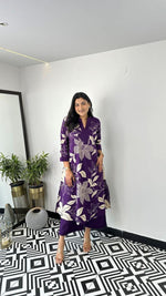 Purple Floral Georgette Kurta Palazzo Set
