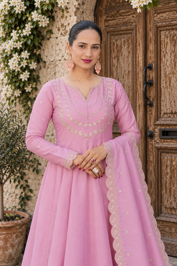 Pink Embroidered Silk Crepe Patiala Gharara Set