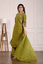 Mehndi Green Mango Silk Anarkali Set