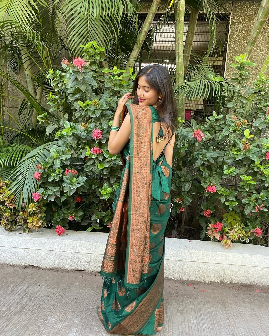 Elegant Dark Green Jacquard Saree