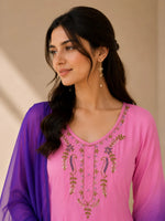 Pink & Royal Purple Embroidered Anarkali Suit Set