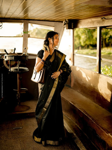 Black Jacquard Saree – Timeless Elegance with Luxurious Woven Detail