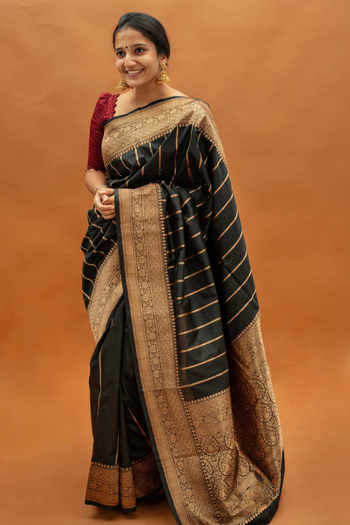Black Jacquard Saree – Timeless Elegance with Rich Woven Detailing