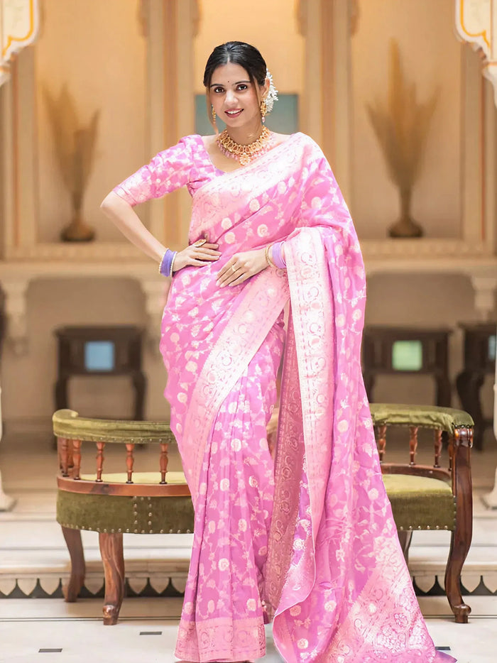 Blush Pink Jacquard Saree – Premium Woven Festive Wear for Graceful Traditional Style