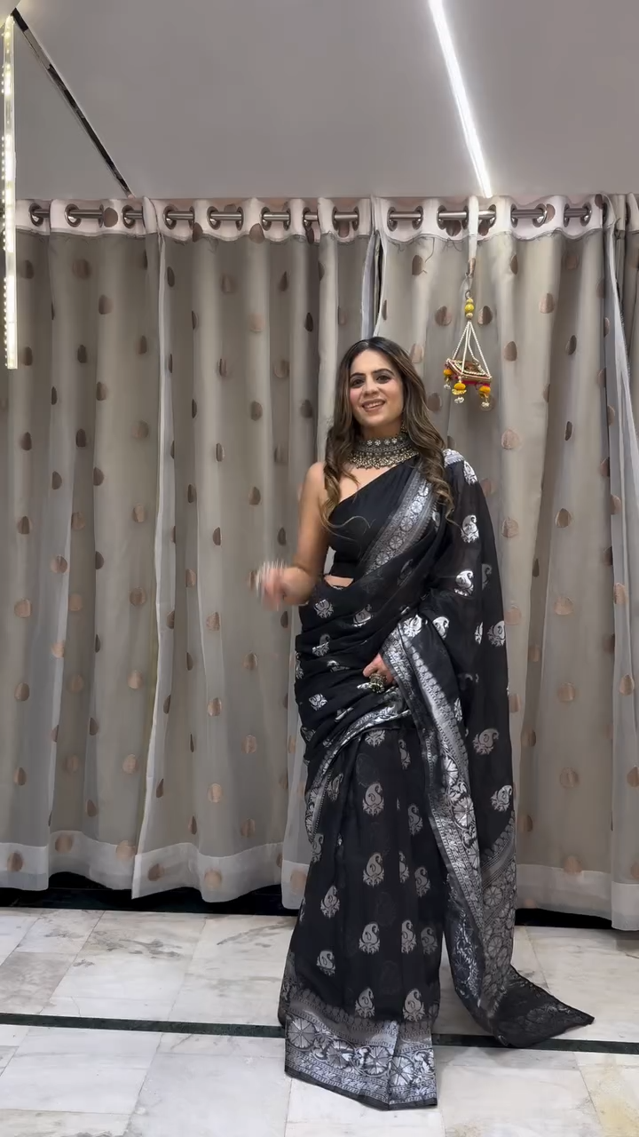 Elegant Black Jacquard Saree