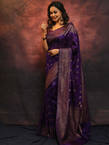 Royal Purple Jacquard Saree – Luxurious Festive & Wedding Wear