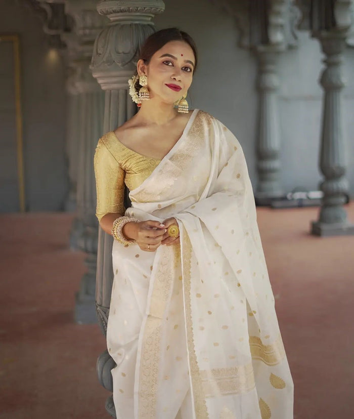 White Jacquard Saree – Timeless Elegance in Classic Pure White