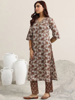 Brown Printed Magic Cotton Kurta Set