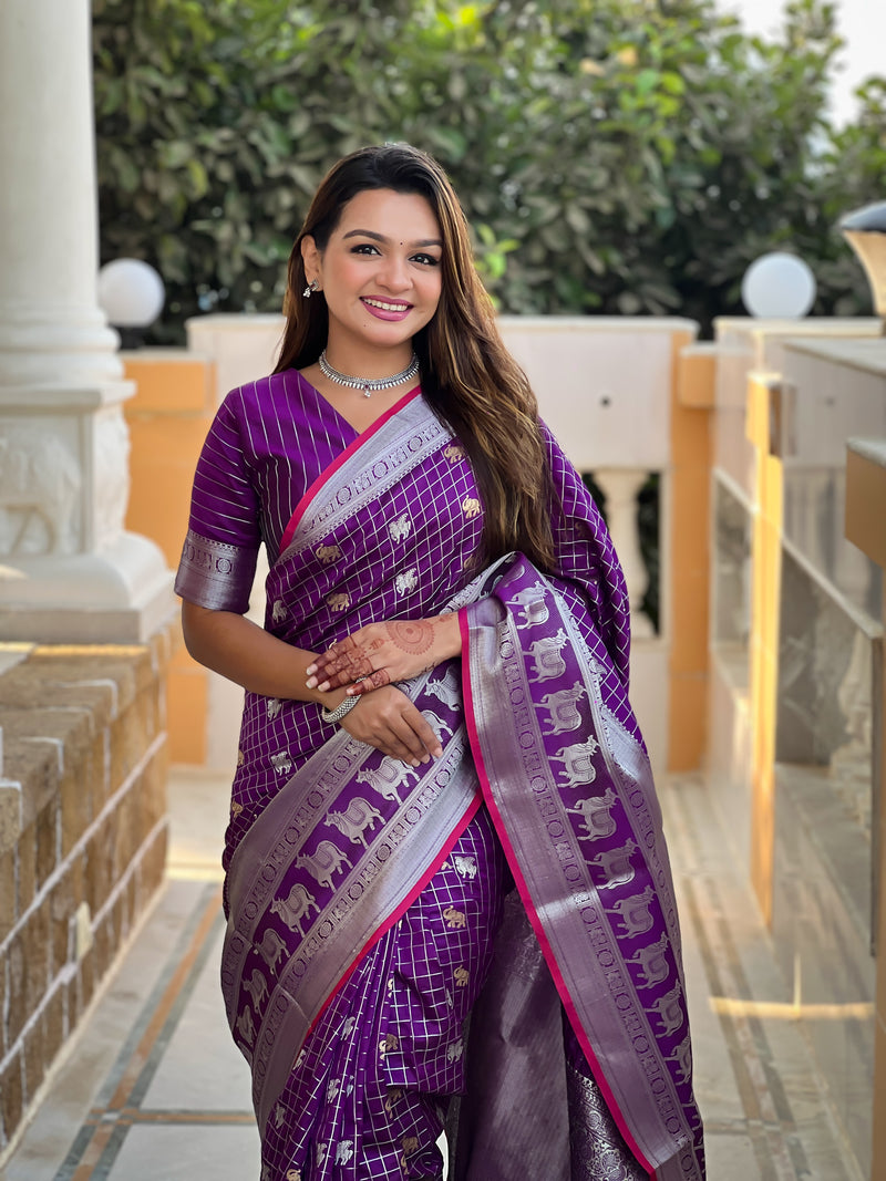 Premium Purple Jacquard Saree