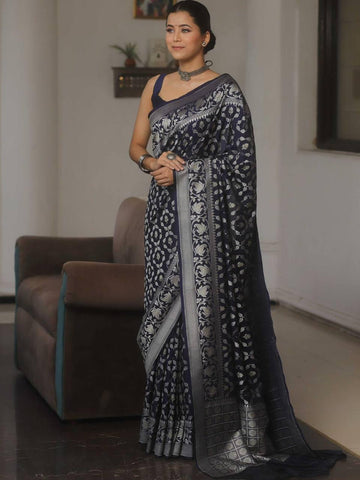 Premium Navy Blue Jacquard Saree – Elegant Festive & Party Wear Look