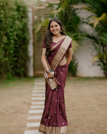 Maroon Jacquard Saree – Royal Festive Elegance with Intricate Woven Detail