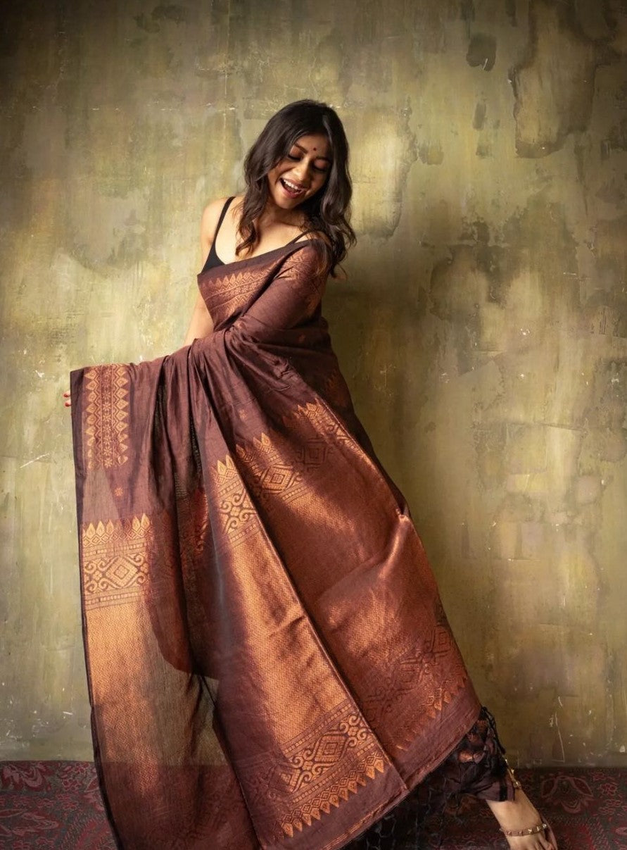 Luxurious Coffee Jacquard Saree