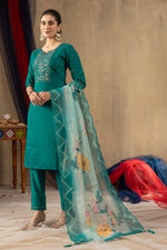 Rama Green Roman Silk Embroidered Kurta Pant Set