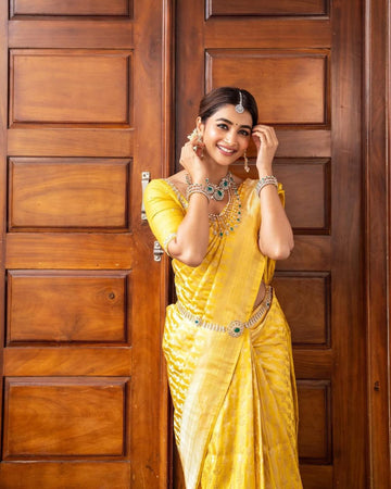 Sunshine Yellow Jacquard Saree – Radiant Woven Elegance for Festive Occasions