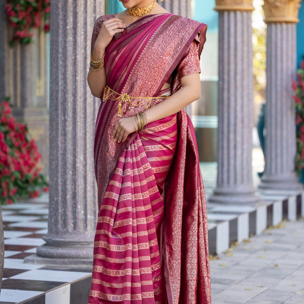 Premium Dark Pink Jacquard Saree