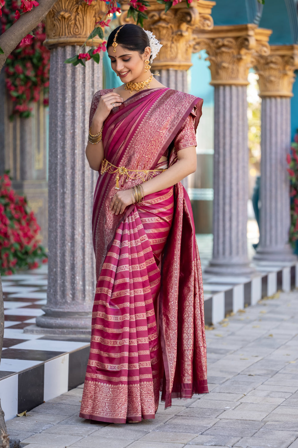 Premium Dark Pink Jacquard Saree