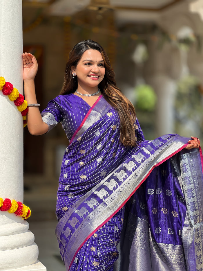 Royal Blue Jacquard Saree – Elegant Festive Wear With Premium Woven Detailing