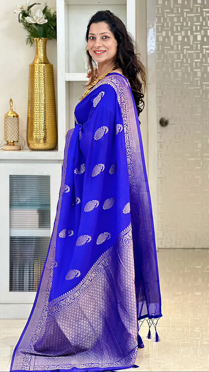 Elegant Blue Jacquard Saree – Premium Woven Traditional Saree for Festive & Party Wear