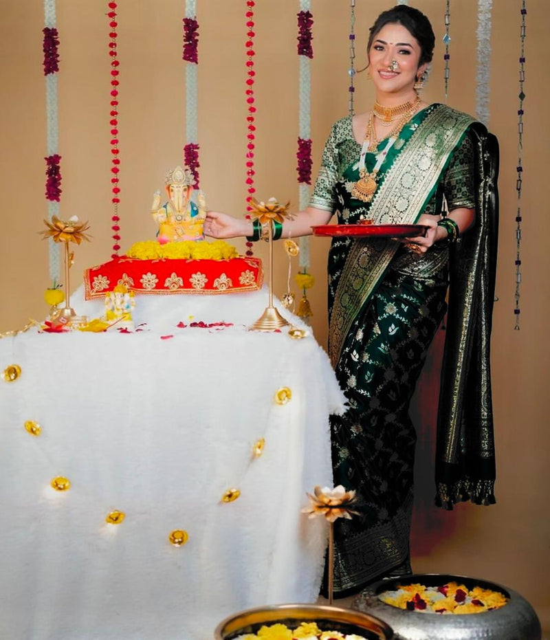 Elegant Green Jacquard Saree